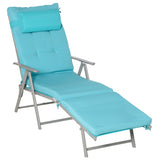 Lounge Chair Outdoor, Folding Patio Chaise Lounger, 360 lbs 7-Position Adjustable Back Outdoor Recliner with Cushion, Headrest for Garden