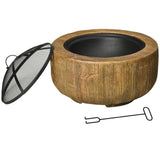 Outdoor Fire Pit, 24 Inch Metal Wood Burning Fireplace with Spark Cover