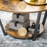 2-Tier Round Coffee Table with Storage Shelf, Industrial Center Table with Steel Frame for Living Room