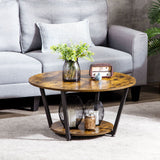 2-Tier Round Coffee Table with Storage Shelf, Industrial Center Table with Steel Frame for Living Room
