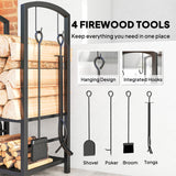 2-Tier Firewood Log Rack with 4 Tools, Fireplace Wood Storage Holder with Shovel