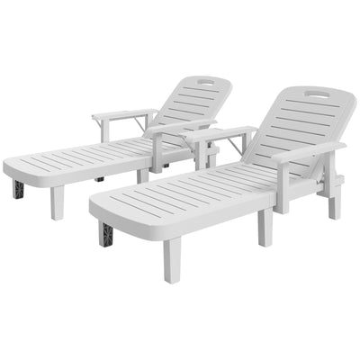 Set of 2 Tanning Chair, 5 Positions Adjustable Outdoor Lounge Chairs with Foldable Side Table