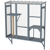 Wooden Catio Outdoor, Cat Window Box Enclosure for 2-3 Large Cats with 2 Jumping Platforms & Scratching Post