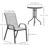 3 Pieces Bistro Set, Small Patio Furniture Set with Stackable Mesh Chairs, Glass Table for Garden