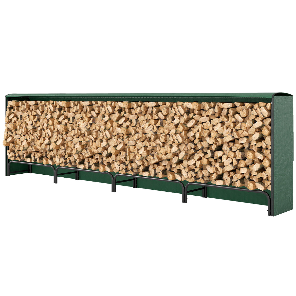 Firewood Rack with Waterproof Cover, 500 kg Log Storage Holder with Steel Chains, 142