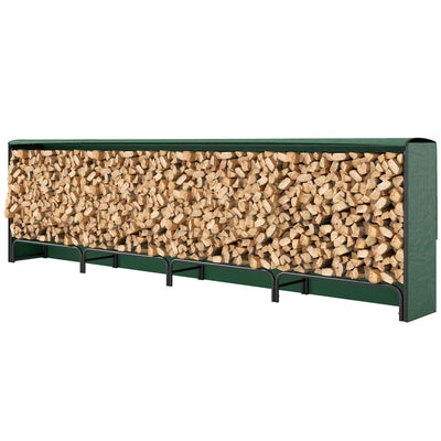Firewood Rack with Waterproof Cover, 500 kg Log Storage Holder with Steel Chains, 142