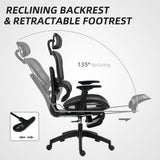 Mesh Office Chair with 3D Armrest, High Back Desk Chair with Lumbar Support, 135° Reclining, Adjustable Headrest