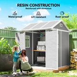 6' x 6' Resin Outdoor Storage Shed with Floor, Lockable Doors and Vents for Backyard Patio Lawn