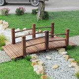 5FT Wood Garden Bridge Outdoor Decorative Landscape Side Rails Backyard Moon Bridge Park Decor Stained Wood