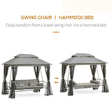 3 Person Outdoor Patio Daybed, 3 in 1 Canopy Gazebo Swing Chair Garden Hammock with Sun Shade, Mesh Mosquito and Net