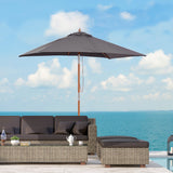 6.6x5ft Square Market Parasol, Wooden Patio Umbrella with Tilt Mechanism and 6 Bamboo Ribs
