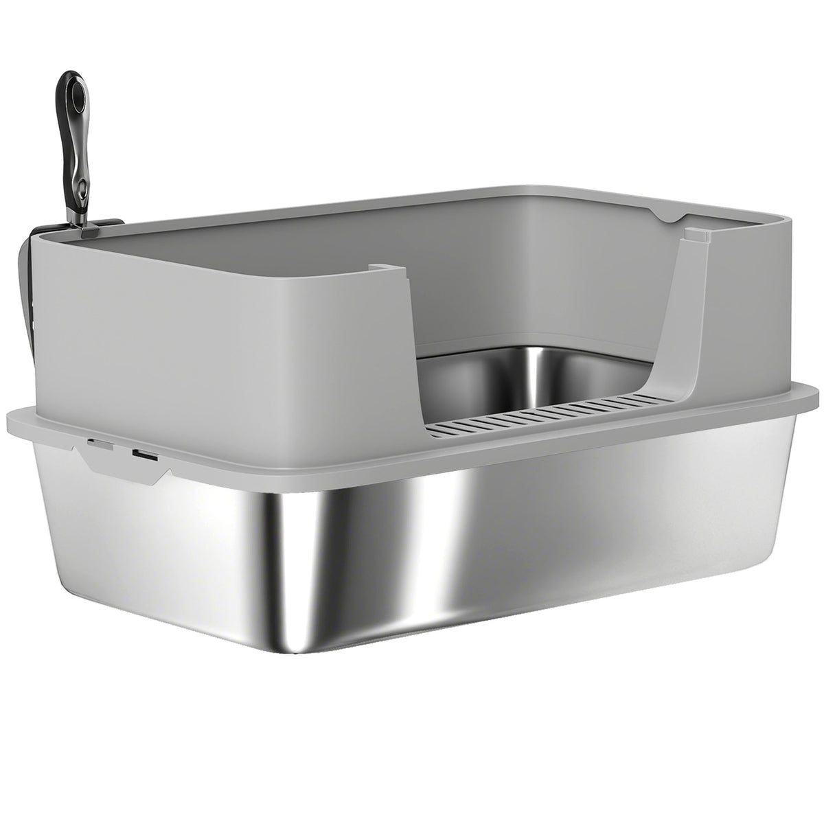 Stainless Steel Litter Box, XL High Sided Cat Litter Box with Scoop, 24