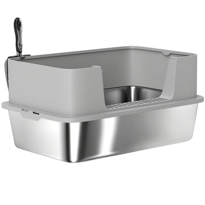 Stainless Steel Litter Box, XL High Sided Cat Litter Box with Scoop, 24