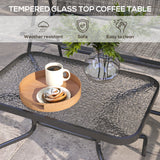 Outdoor 4 Pieces Patio Furniture Set, Garden Set with Two Foldable Armchairs, a Loveseat & Glass Top Table