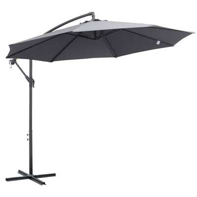 10ft Offset Patio Umbrella with Base, Garden Hanging Parasol with Crank
