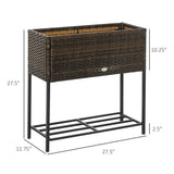 Rattan Raised Garden Boxes, Elevated Flower Beds with Storage Shelf for Herbs