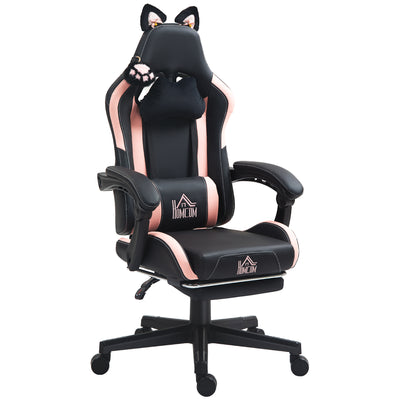 Cute Racing Gamer Chair, Faux Leather Gaming Chair with Footrest, Headrest and Lumbar Support