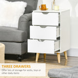 Bedside Table, Modern Nightstand with 3 Drawers, Side End Table with Wood Legs for Living Room