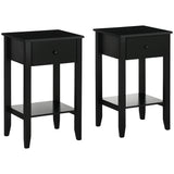 Side Table Set of 2, End Tables with Drawer and Bottom Shelf, 2-tier Nightstand for Bedroom