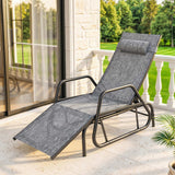 Chaise longue extérieure, chaise de bronzage ajustable 3 positions avec appuie-tête pour jardin