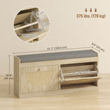 Shoe Bench with Flip Doors, Seat Cushion, Adjustable Shelves for 8 Pairs