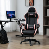 Computer Gaming Chair, PU Leather Office Desk Chair with Footrest, Swivel Wheels, 135° Reclining Back