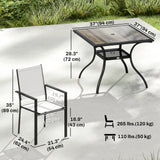 5 Piece Outdoor Patio Dining Set, Dining Table and 4 Stackable Chairs with Umbrella Hole, Shelf