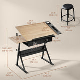 Table à dessin réglable, bureau d'art, poste de travail avec tabouret et tiroirs de rangement pour la peinture