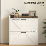 Narrow Shoe Storage Cabinet, Farmhouse Slim Shoe Cabinet with 2 Flip Drawers, Adjustable Shelves