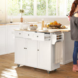 Îlot de Cuisine sur Roulettes avec Feuille Amovible, Chariot de Cuisine Roulant avec Plateau en Bois, Tablette Ajustable