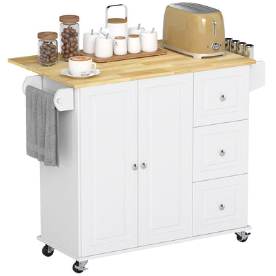 Kitchen Island on Wheels, Kitchen Cart with Drop Leaf, Drawers