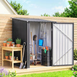 3.3' x 3.4' Lean-to Garden Storage Shed, Outdoor Galvanized Steel Tool House with Lockable Door for Patio
