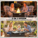 Propane Fire Pit Table, 28 Inch 40, 000 BTU Square Rattan Fire Table with Lava Rock