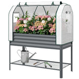 Galvanised Raised Garden Bed with Greenhouse Cover, Metal Elevated Planter Box with Bed Liner, Bottom Shelf