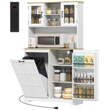 Kitchen Pantry Cabinet with Charging Station, 7 Gallon Trash Can Cabinet, Adjustable Shelves and Acrylic Doors