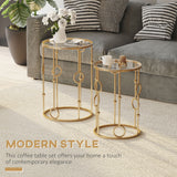 Lot de 2 tables basses rondes, tables d'appoint gigognes dorées avec plateau en verre trempé, cadre en acier pour salon