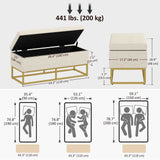 Banc de rangement ottoman avec couvercle rabattable, banc de rangement rembourré, repose-pieds en tissu de lin avec pieds en acier pour le salon
