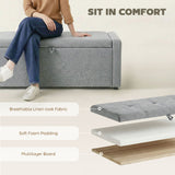 Storage Ottoman Bench, Linen-Look Fabric Upholstered Ottoman with Storage, Wide Padded Seat