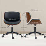 Mid-Century Modern Office Chair No Arms with Wheels, Small Computer Desk Chair with PU Leather Upholstery
