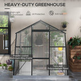 6' x 8' Walk-in Polycarbonate Greenhouse Aluminium Green House with Sliding Door, 5-Level Roof Vent