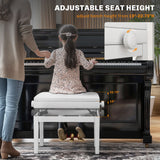 Banc de piano ajustable avec rangement et coussin en simili-cuir PU doux