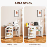 Armoire à machine à coudre, table de couture pliante avec étagère de rangement, bacs et roues verrouillables pour petit espace