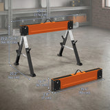 Saw Horses 2 Pack, Folding Heavy Duty Sawhorses with Adjustable Height and 2x6 Bracket