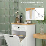 Laundry Cabinet with Removable Basket and Drawer, Tilt-Out Laundry Hamper for Bathroom