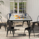 Outdoor Dining Table for 4, Square Patio Dining Table with Marble Effect Tempered Glass Top and Steel Frame