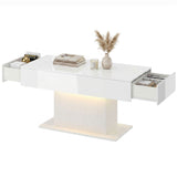LED Coffee Table with Storage, High Gloss Modern Center Table with 2 Drawers and Remote Control for Living Room