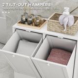 Tilt-Out Laundry Storage Cabinet, Modern Laundry Hamper with 2 Compartments for Bathroom Washroom