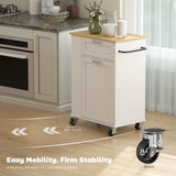Rolling Kitchen Island with Trash Can Storage, Kitchen Island on Wheels with Spice & Rack, Drawer for Kitchen