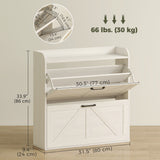 Narrow Shoe Storage Cabinet, Farmhouse Slim Shoe Cabinet with 2 Flip Drawers, Adjustable Shelves