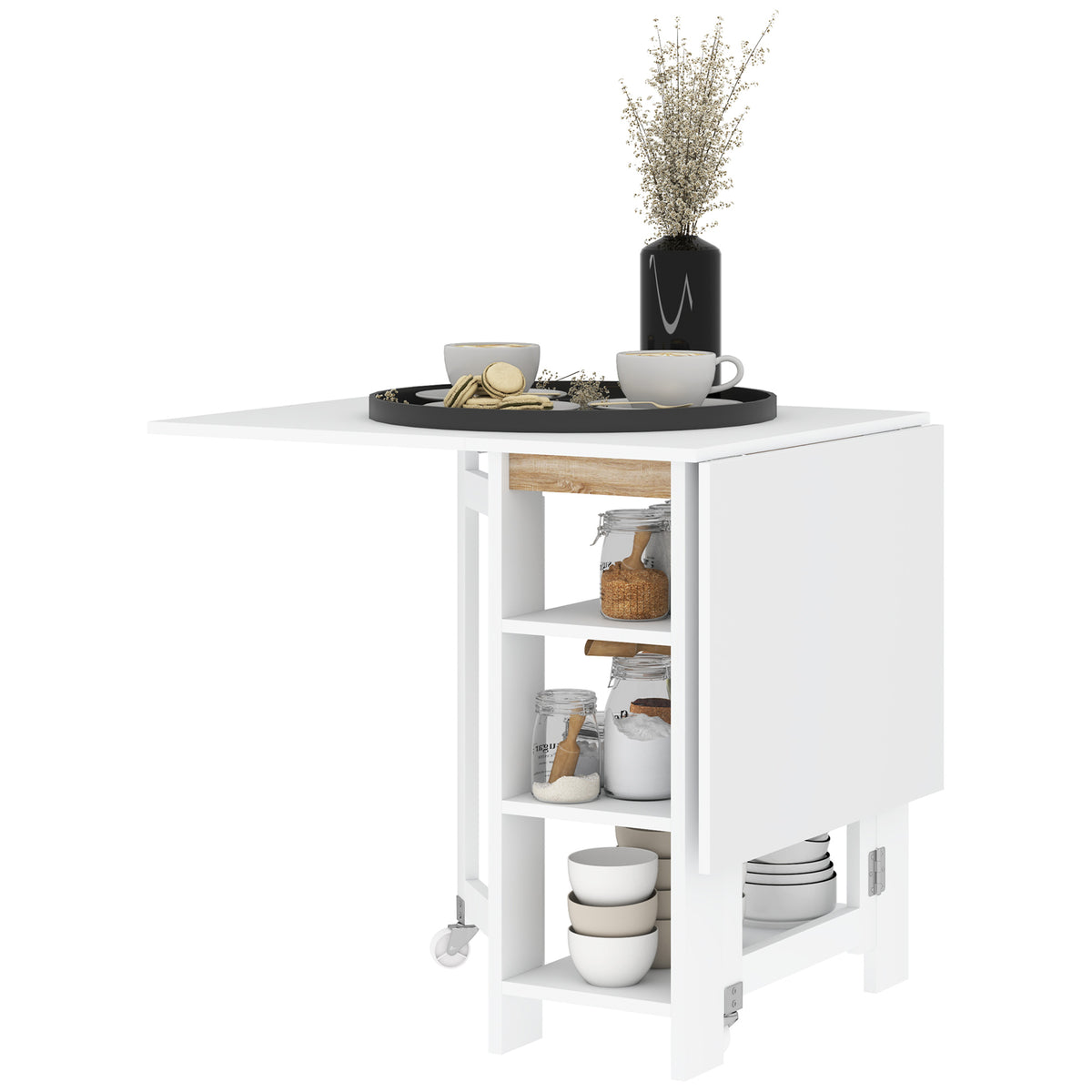 Folding Dining Table with Storage, Drop Leaf Kitchen Table for Small Spaces